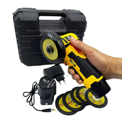 Mini Polizor Flex Unghiular Portabil, AT PERFORMANCE®, 2 acumulatori 12V, 750W, 1500 mAh, 19500 rpm, 6 discuri 76 mm, Autonomie Mare, Portocaliu/Negru.