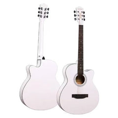 Chitară acustică 4/4 albă – design elegant, sunet clar și echilibrat