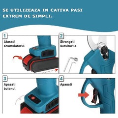 Foarfecă Electrică AT Performance cu 2 Acumulatori, Fără Fir, Lama Oțel Carbon, 5000 mAh, Turcoaz