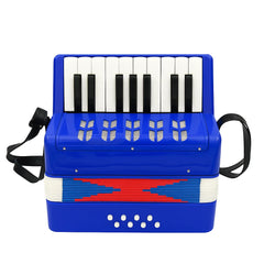 Mini Acordeon AT PERFORMANCE®, cu 17 clape si 8 butoane de bass, de jucarie, Albastru sidef.