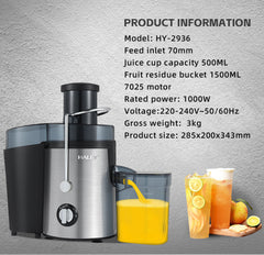 Storcător Electric Fructe și Legume HALEY 1000W – Panou Touch, Motor Puternic, Silențios, 500ml