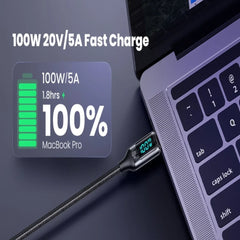 Cablu de Date & Încărcare Rapidă USAMS Shadow Series, USB-C la USB-C, 100W PD, Display Digital LED, Nylon Împletit, 1.2m