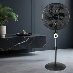 Ventilator cu Picior HALEY HY-6016, 18 Inch, 6 Pale, 3 în 1 (Podea/Masă), 3 Trepte de Viteză, Oscilație Orizontală, Înălțime Reglabilă, Motor Puternic și Silențios, Negru