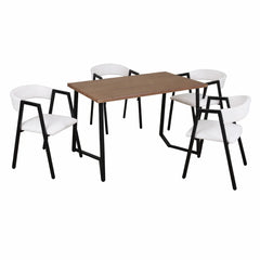 Set Masă Bucatarie Si Sufragerie 120x70 cm cu 4 Scaune, Blat Lemn, Cadru Metalic – Stil Modern
