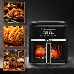 Friteuză cu Aer Cald HALEY 7L, 2000W – Gătire 360°, Touchscreen Holografic, Geam Vizualizare 180°, 8 Programe, Fără Ulei | Gătit Sănătos și Crocant