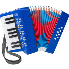 Mini Acordeon AT PERFORMANCE®, cu 17 clape si 8 butoane de bass, de jucarie, Albastru sidef.