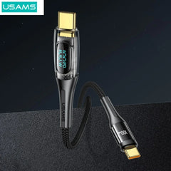 Cablu de Date & Încărcare Rapidă USAMS Shadow Series, USB-C la USB-C, 100W PD, Display Digital LED, Nylon Împletit, 1.2m