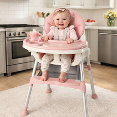 Scaun de masă pentru bebeluși KIDOO KD-44, Roz, cu centură de siguranță în 5 puncte