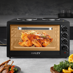Cuptor Electric HALEY HY-5126, 48L, 2000W, cu Plită Dublă, Ușă din Sticlă