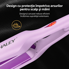 Placă de Creponat Păr HALEY HY-3024, Fier de Păr Ondulat cu Clemă, Plăci Non-Stick, Termostat și Afișaj LED