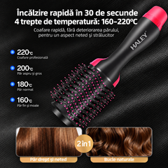 Perie Electrică cu Aer Cald HALEY HY-4032, 1000W, Încălzire Rapidă, Modelare de Lungă Durată, Hot Air Brush