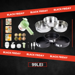 Pachet Tocator si maruntitor electric pentru alimente si legume 4 in 1, plus Set 3 forme de tort