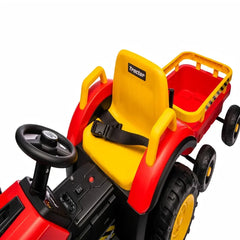 Tractor Electric KIDOO pentru Copii cu Telecomandă 2.4G, Remorcă Detașabilă, 12V 4.5Ah, 2 Motoare 380, Lumini LED, Muzică, Centură de Siguranță