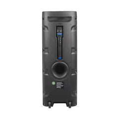 Boxă Portabilă AT PERFORMANCE® 12100W cu Lumină RGB, Bluetooth, USB, Karaoke, MP3, TF, WiFi, Acumulator și Mâner – Woofer 10", Neagră