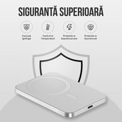 Baterie Externa Wireless Vitse Slim by Vitse 12.000 mAh, Compatibila iPhone 12-15 Pro si Android, Power Bank fast charger, incarcare Wireless QI 20W, Portabila, Cablu Type-C, Alb