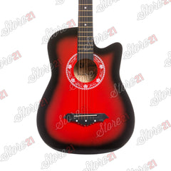 Chitara Acustica rosu negru – 6 Corzi Metalice 4/4,Recomandata Peste 11 Ani, Inclusiv Adulti