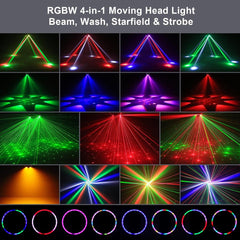 Proiector de Lumini Party 4-în-1 RGBW cu Laser și Stroboscop, 65W
