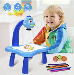 Masa de Desenat Educationala At Performance, Pentru Copii, cu Proiector si Muzica, Set 12 Culori, 24 imagini, Albastra