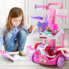 Set de Joaca Interactiv si Educativ, At Pereformance, pentru Copii Banc de Curatenie cu Aspirator Functional, Mop, Faras, Perie, Matura, si Accesorii de Curatat, Roz