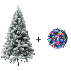Set Decor Crăciun Premium – Brad Artificial 2.1m cu Zăpadă + Instalație Liniară 100m, 500 LED Multicolor, 8 Jocuri de Lumini