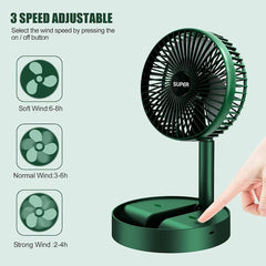 Ventilator portabil telescopic cu 3 viteze AT PERFORMANCE®, USB, silențios, montabil pe perete sau masă – Verde, reglabil 180°, compact pentru birou, camping și călătorii