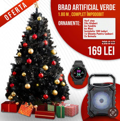 PROMOTIE IMBATABILA! Cu Doar 169 Lei In Loc De400Ai:Brad Artificial , 1.80 M, Complet Impodobit.Cu Suport Metalic+boxa și ceas smart cadou!!
