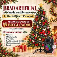 Brad artificial, 1.80 m, complet impodobit plus microfon karaoke si boxa cadou
