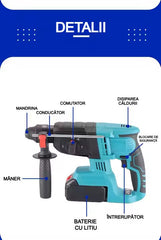 Mașină de Găurit Electrică AT PERFORMANCE® 1680W, 3500rpm, 2 Baterii 36V, 26mm, Fără Fir, Albastru – Putere și Precizie pentru Profesioniști și Bricolaj