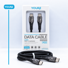 Cablu de Date și Încărcare Rapidă YOURZ M22, USB-C la USB-C, 100 W, 1 m, Negru