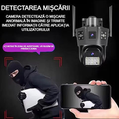 Cameră de Supraveghere AT PERFORMANCE® Exterior 4G SIM PTZ 355° – Triple Screen, Detectare Mișcare, Vedere Nocturnă HD
