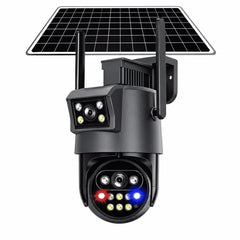 Cameră de Supraveghere Solară 4G AOV cu 2 Obiective, Monitorizare Video Continuă 24H, IP66, Acumulator Integrat, Panou Solar, Card TF și Cloud, Alarmă cu Notificări