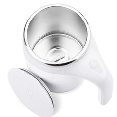 Cana Magnetica AT PERFORMANCE®, Inteligenta cu Amestecare Rotativa Automata, Electrica, Tip termos, Cu capac, Interior din otel inoxidabil, Capacitate 380 ml, Incarcare USB, Alba.