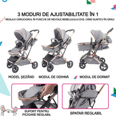 Carucior, 2 in 1 KIDOO® – Cărucior Pliabil cu Fața Inversă pentru Bebeluși cu Diverse Moduri, Cărucior Reglabil și Culisant