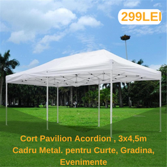 Cort Pavilion 3x4.5m Albastru Pliabil Cadru Metal pentru Curte, Gradina, Evenimente