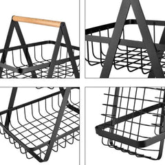 Cos de fructe, decorativ, Metal, 2 etaje, Negru
