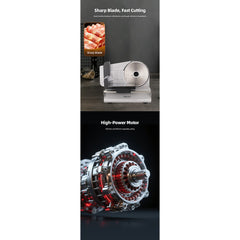 Feliator Electric de Alimente HALEY® HY-1329, Putere Maximă 800W, Lamă din Oțel Inoxidabil de 190 mm, Grosime de Tăiere Reglabilă 0–15 mm, Carcasă din Aluminiu Turnat, Protecție pentru Degete, Împingător Transparent cu Protecție