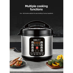 HALEY Vezi toate produsele Oală Electrică sub Presiune Multifuncțională HALEY® HY-2218, 1500W, Capacitate 6 Litri, Panou Digital cu Programe de Gătire, Vas Interior cu Strat Antiaderent, Gătire Rapidă, Economie de Energie