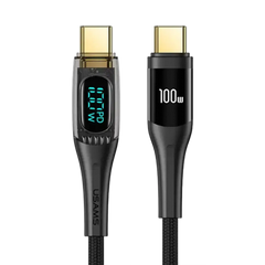 Cablu de Date & Încărcare Rapidă USAMS Shadow Series, USB-C la USB-C, 100W PD, Display Digital LED, Nylon Împletit, 1.2m