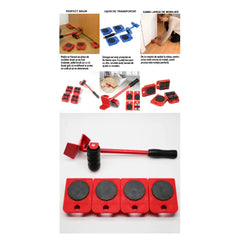 Set AT PERFORMANCE Echipament Pentru Mutat Mobila, Metal, Rosu, 5 Piese, Maxima 150 Kg
