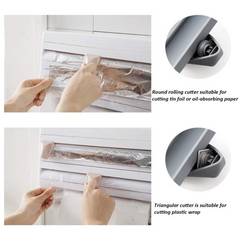 Dozator de Folie Aluminiu, Folie Plastic si Prosoape Hartie, At Performance, 3 in 1, Cutite Incluse si Kit Montaj Perete, 39 x 24 x 10 cm, Alb-gri