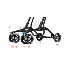 Cărucior copii pliabil AT PERFORMANCE® – Ultra compact, 5 kg, aluminiu, 6-36 luni, ideal pentru avion, negru