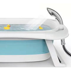 Cadita pliabila cu termometru incorporat si perna, Dimensiuni 83 x 50 x 20 cm, Material PP/TPE, Pliere rapida, Usor de utilizat, Picioare antiderapante, Varsta 0-3 ani, Structura Solida, Culoare Albastru