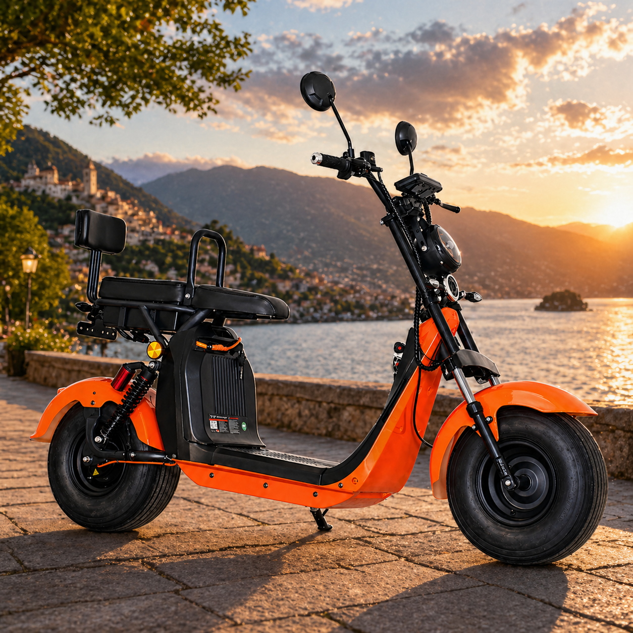 Scuter Electric 2 Persoane, Viteză Limitată 25 km/h – Fără Permis,  Motor 1500W, Baterie 20Ah, Suspensie Hidraulică, COC Inclus