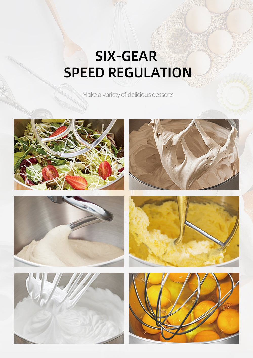 Mixer Profesional HALEY HY-2409, 1200W, Bol 6L Inox, 6 Viteze + Pulse, Alb/Inox, Silențios, Protecție Întrerupere