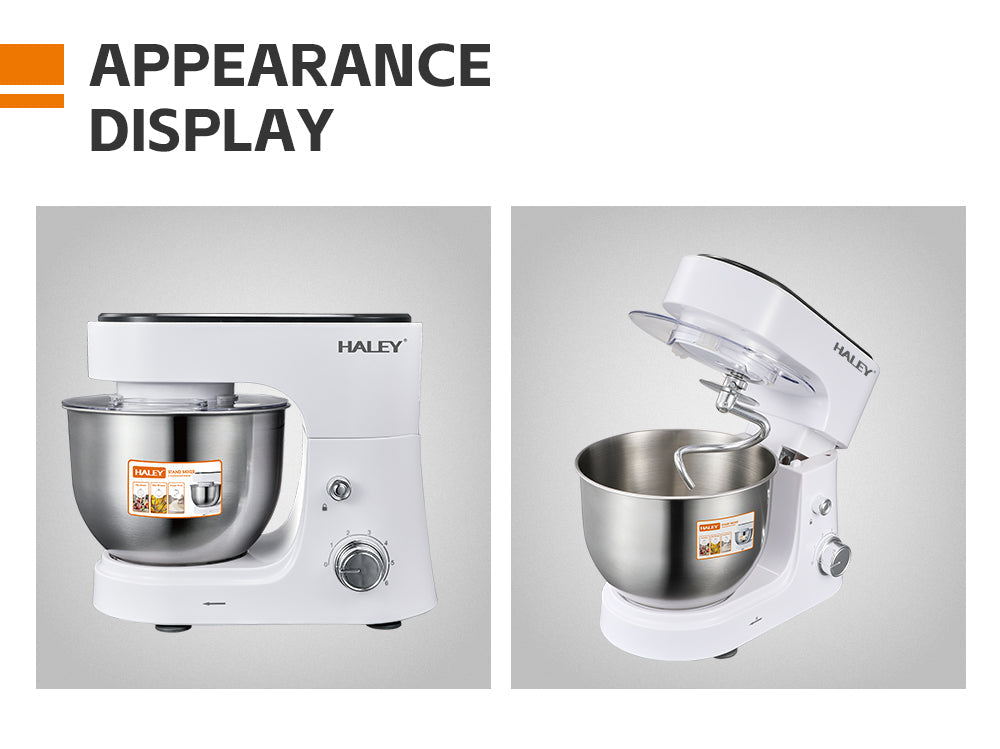 Mixer Profesional HALEY HY-2409, 1200W, Bol 6L Inox, 6 Viteze + Pulse, Alb/Inox, Silențios, Protecție Întrerupere