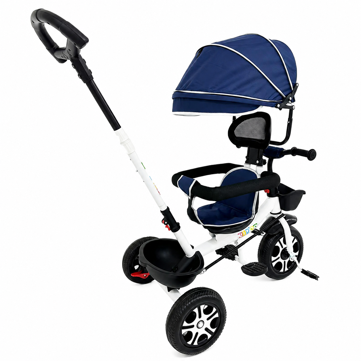 Tricicletă Evolutivă Kiddo KD-X06, Scaun Rotativ 360°, Poziție de Somn, Centură 5 Puncte, Copertină UV, Roți din Cauciuc, 9 Luni – 6 Ani