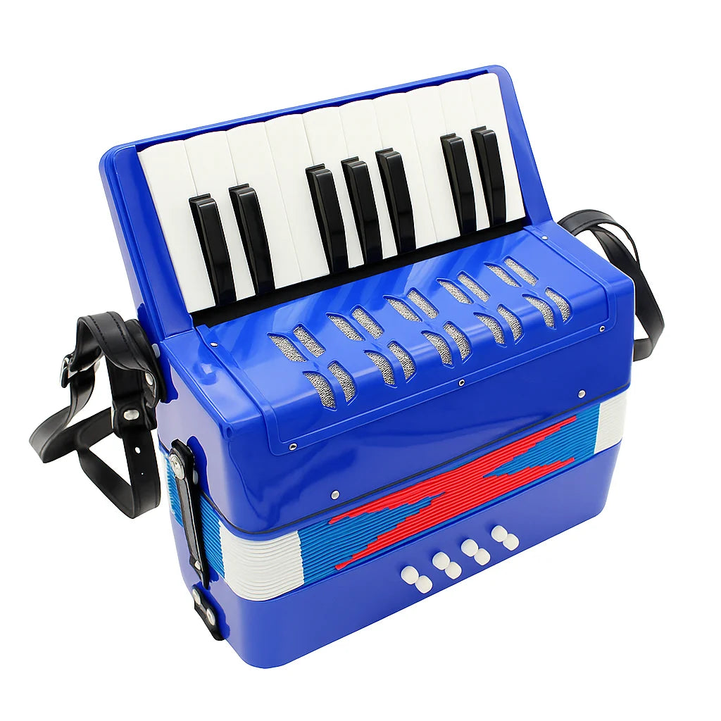 Mini Acordeon AT PERFORMANCE®, cu 17 clape si 8 butoane de bass, de jucarie, Albastru sidef.