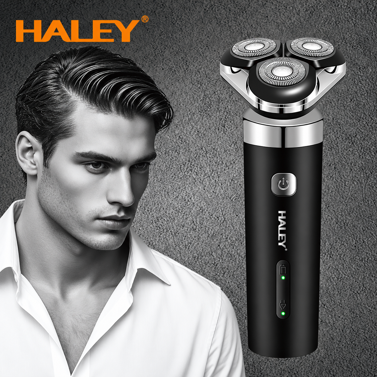 Aparat de Bărbierit Electric HALEY HY-4705 3 în 1, 3 Capete Rotative, Trimmer Barbă și Nas, Încărcare USB, Bărbați