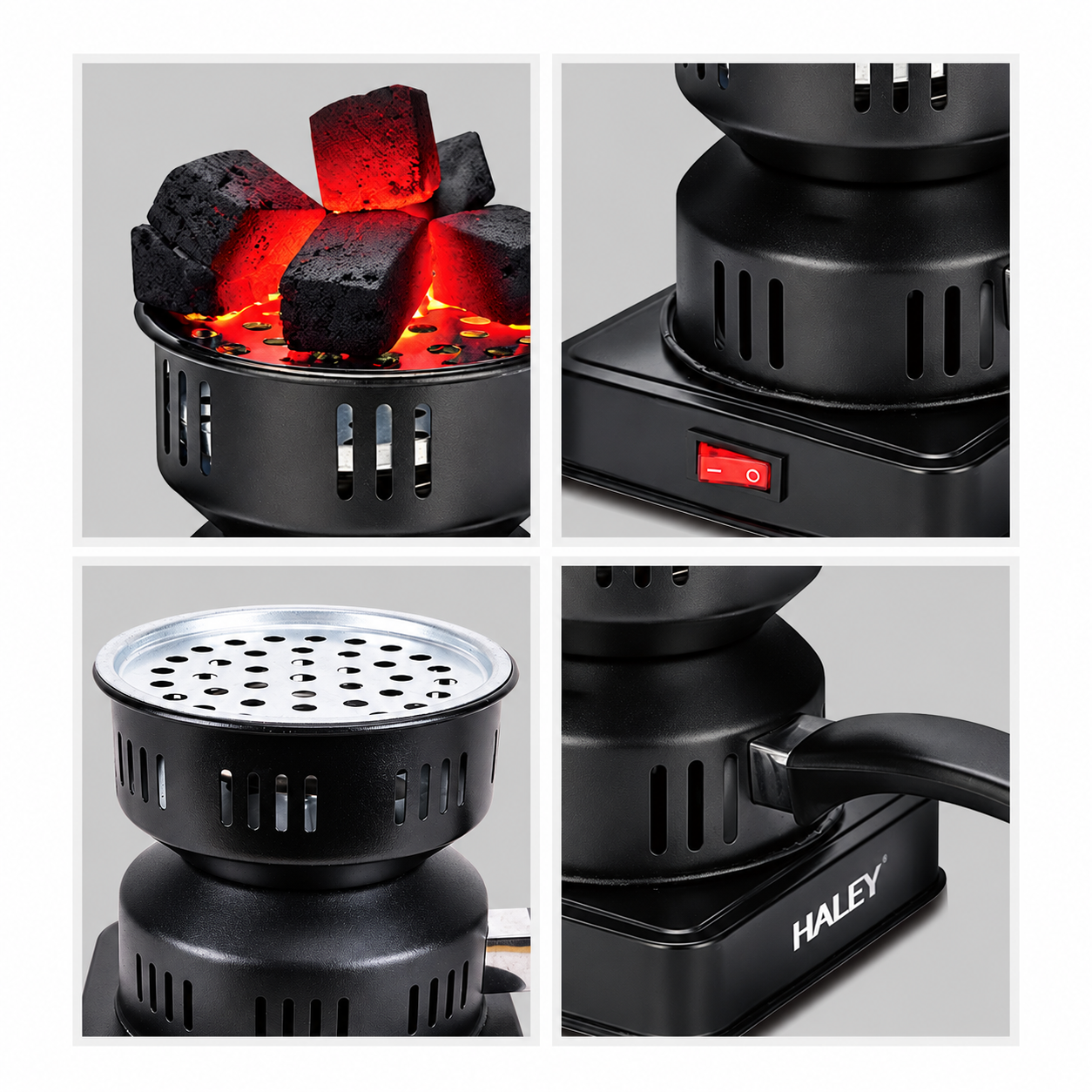 Aprinzător Electric Cărbuni HALEY HY-8614, 500W, 220–240V, 50/60Hz, Multifuncțional, pentru Aprindere Cărbuni, Încălzire, Preparare Cafea, Tămâie și Ceară, 2 Tăvi Incluse