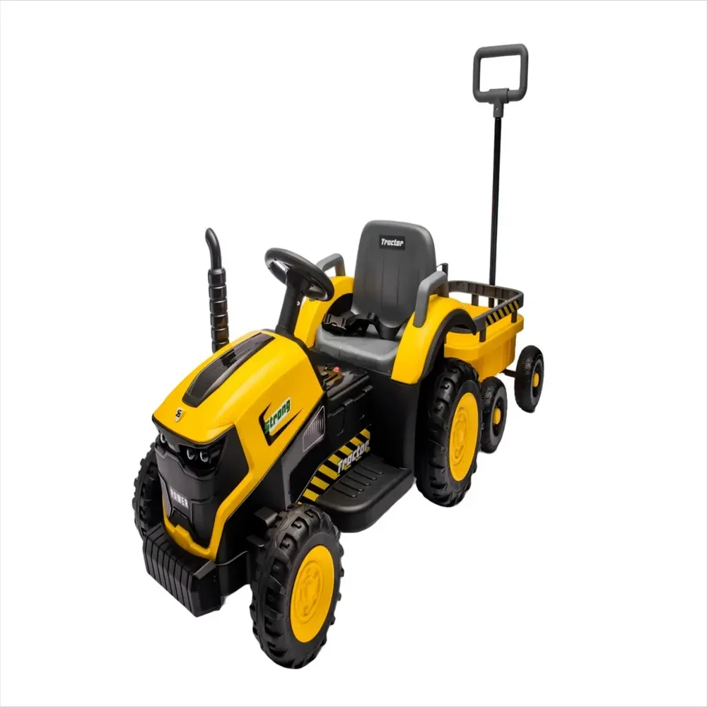 Tractor Electric KIDOO pentru Copii cu Telecomandă 2.4G, Remorcă Detașabilă, 12V 4.5Ah, 2 Motoare 380, Lumini LED, Muzică, Centură de Siguranță